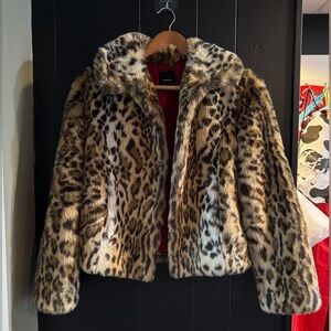Express Leopard Print Faux Fur Jacket XS